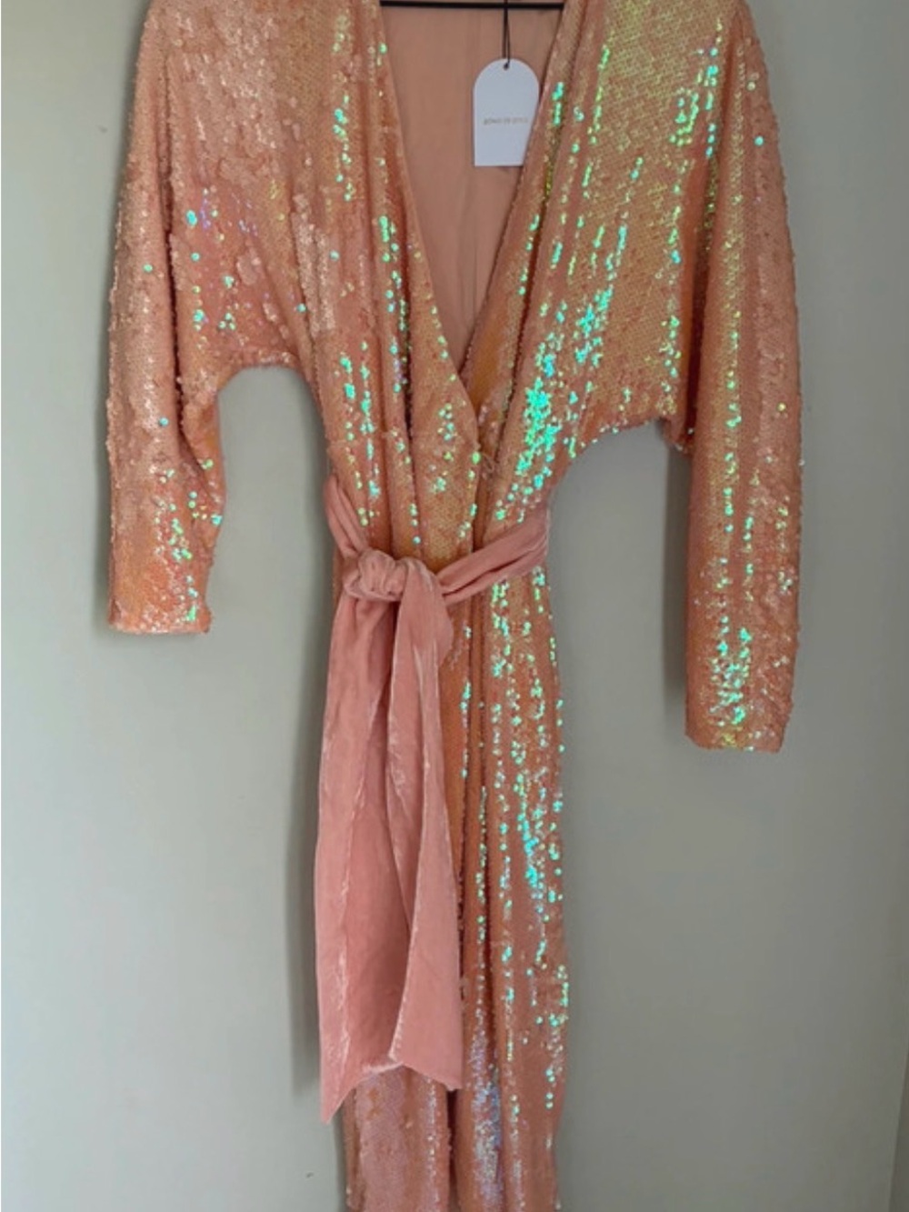 Revolve Song of Style Peach Pink Sequin Wrap Dress